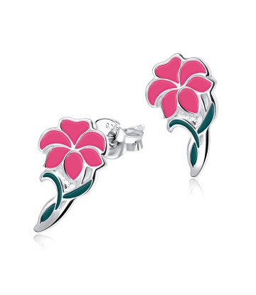 Pink Hibiscus Blooming Silver Ear Stud STS-3469